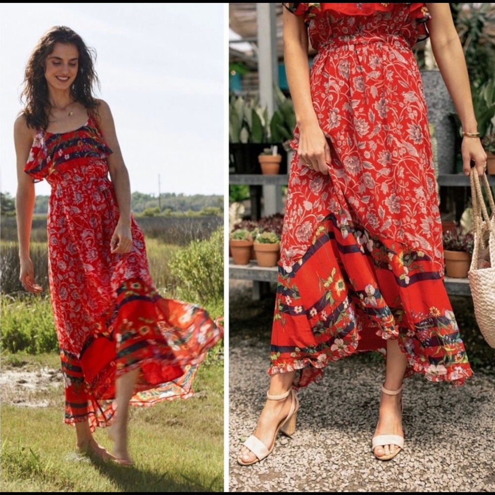 Anthropologie One September Zuri Midi Red Floral Dress XS